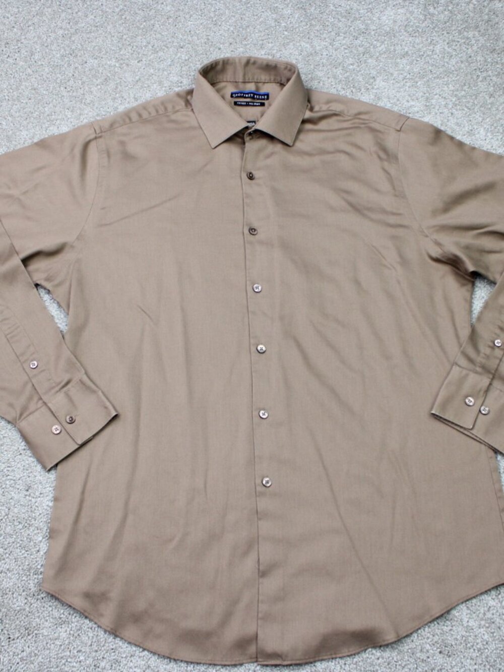 Geoffrey Beene Shirt Mens 16, 34/35 Brown Fitted No Iron Cotton/Poly Long Sleeve